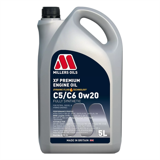 Millers Oils XF Premium 0w20 Fully Synthetic Engine Oil ACEA C5/C6 - 5 Litre